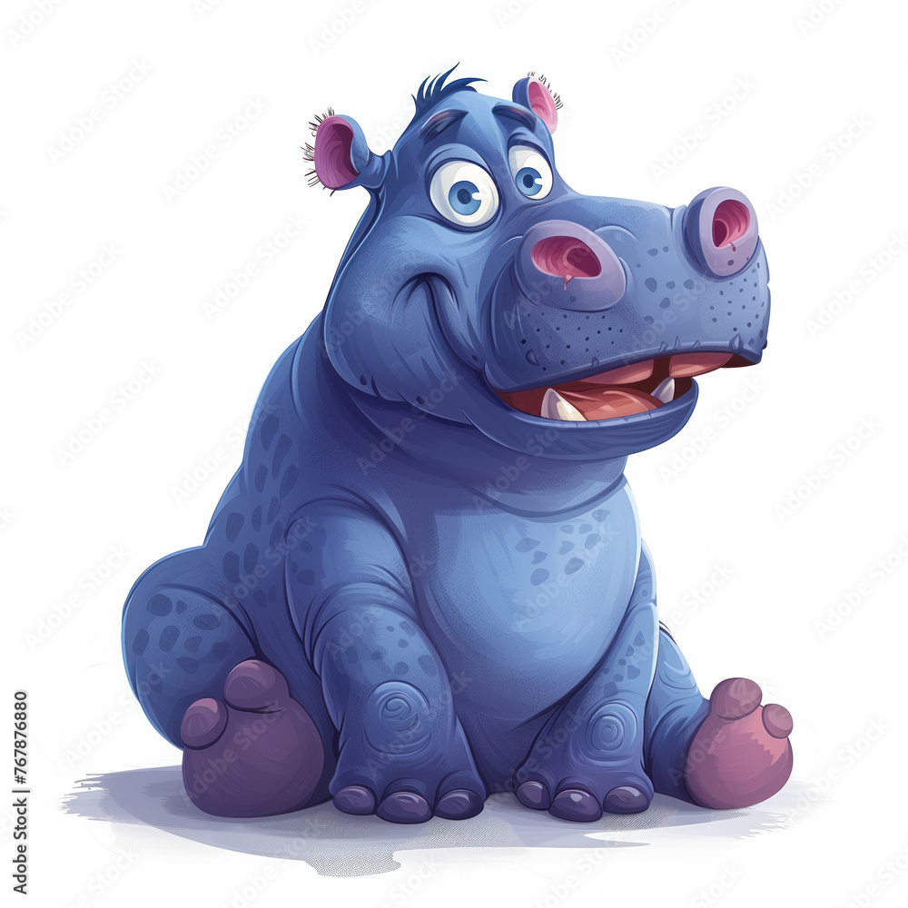 Cute Funny Cartoon Hippo, Illustration for Children Book, Generative AI