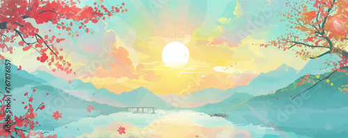 Translation: Vernal Equinox Day. Happy Vernal Equinox Day (Shunbun no Hi) vector illustration