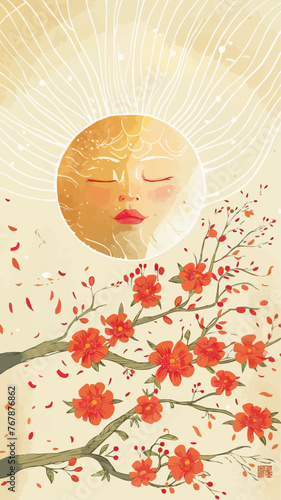 Translation: Vernal Equinox Day. Happy Vernal Equinox Day (Shunbun no Hi) vector illustration.