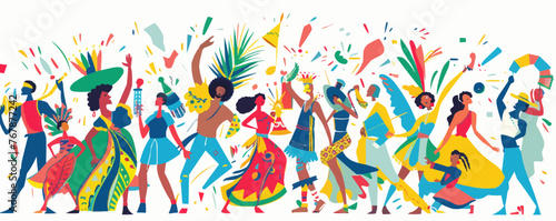 Brazilian carnival and festival! Vector abstract holiday illustration with people, dancers and musicians. Party drawing for poste