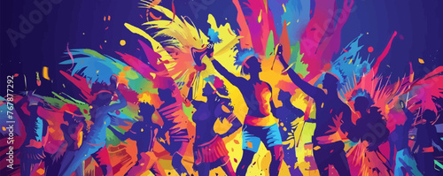 Brazilian carnival and festival! Vector abstract holiday illustration with people, dancers and musicians. Party drawing for poster