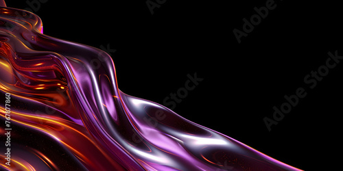 Fototapeta Naklejka Na Ścianę i Meble -  abstract 3D background in the form of a transparent violet-red wave on a black background, liquid glass texture, purple and red iridescent shiny wave