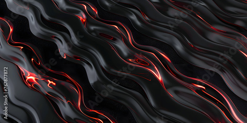 abstract 3D background in the form of a transparent red wave on a black background, liquid glass texture, red iridescent shiny wave