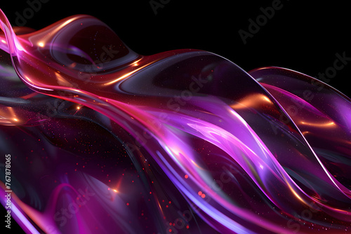Fototapeta Naklejka Na Ścianę i Meble -  abstract 3D background in the form of a transparent violet-red wave on a black background, liquid glass texture, purple and red iridescent shiny wave