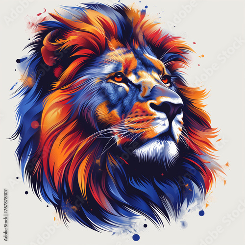 Lion badge for t-shirt design. Animal lion concept poster. Creative graphic design. Digital artistic artwork raster bitmap illustration. Graphic design art