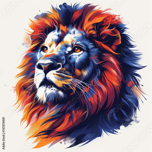 Lion badge for t-shirt design. Animal lion concept poster. Creative graphic design. Digital artistic artwork raster bitmap illustration. Graphic design art. AI artwork. 