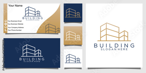 Building logo line business card. Creative real estate logo and business card design template vector icon.