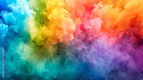 A vivid display of multicolored smoke creating a mesmerizing abstract background with vibrant hues.