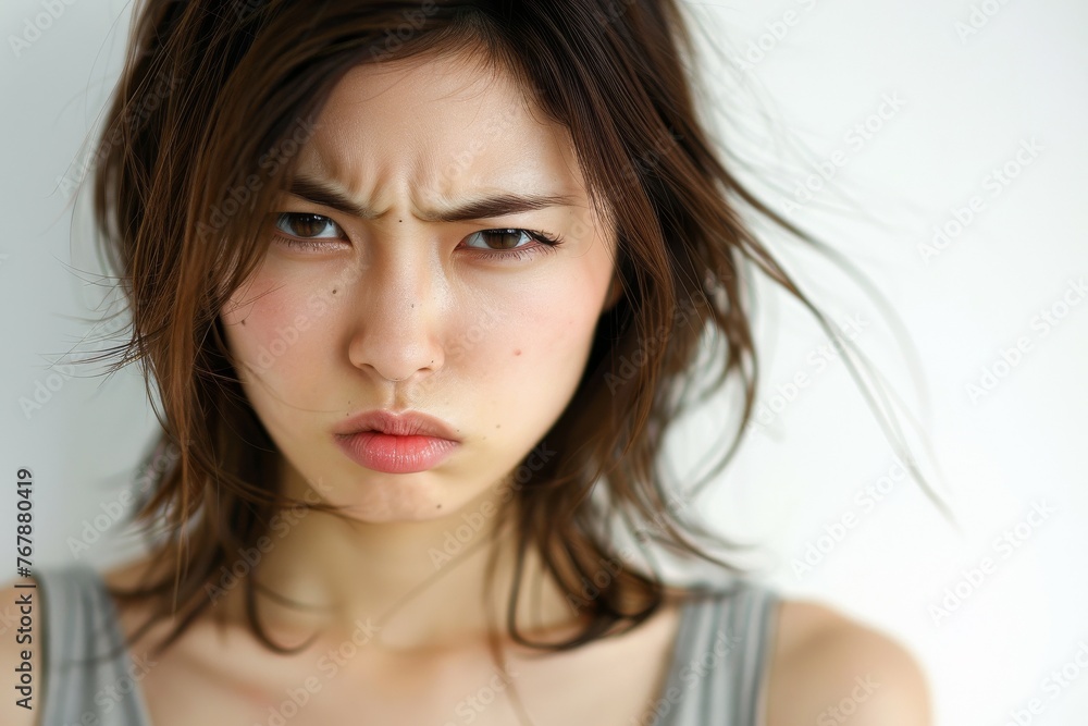 怒っている顔の日本人女性(怒り・許せない・イライラ・ホルモンバランス) 怒っている顔の日本人女性(怒り・許せない・イライラ・ホルモンバランス)
