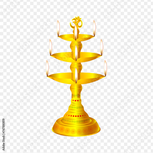 Golden diya stand on transparent background