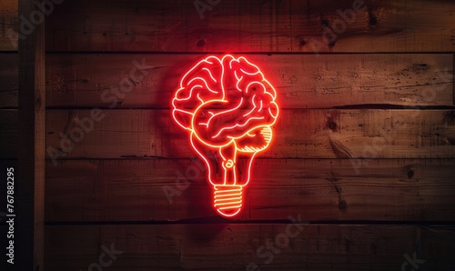 A light bulb neon sign in the shape of brain, bright idea concept