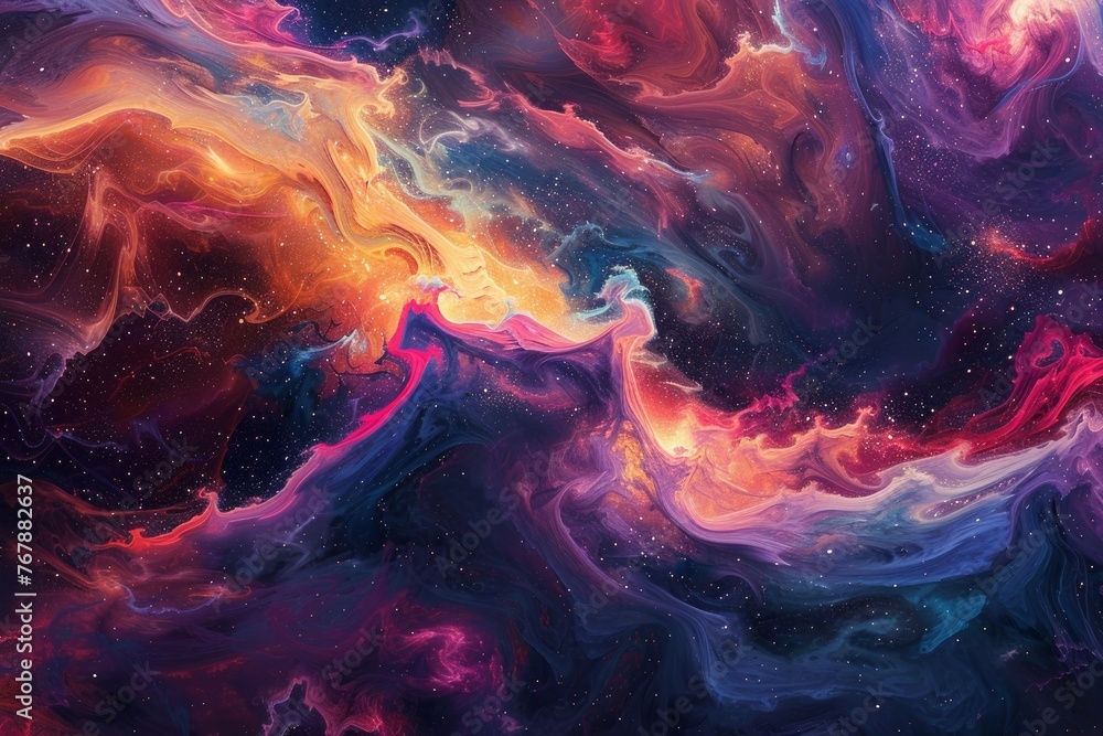 Abstract illustration, Colorful space galaxy cloud nebula. Stary night cosmos. Universe science astronomy. Supernova background wallpaper. Contrasting heaven and hell concept art - obrazy, fototapety, plakaty 