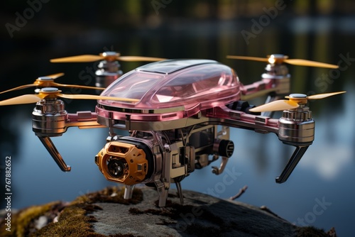 Drone quadcopter with digital camera.