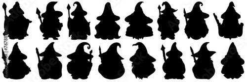 Wizard silhouettes set, large pack of vector silhouette design, isolated white background