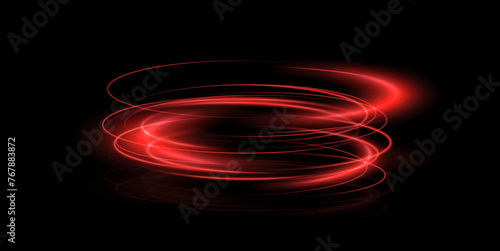 Luminous red podium lines png of speed. Light glowing effect png. Abstract motion lines. Light trail wave, fire path trace line, car lights, optic fiber and incandescence curve twirl 