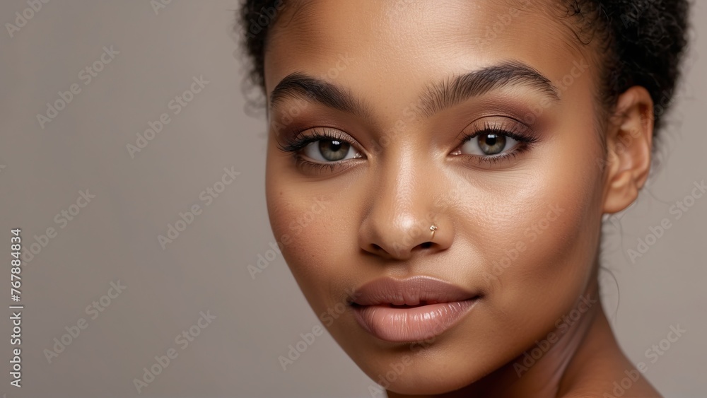 Young black woman with clean and fresh skin from a spa. Close-up portrait of a model with good skin Young black woman with clean and fresh skin from a spa. Close-up portrait of a model with good skin