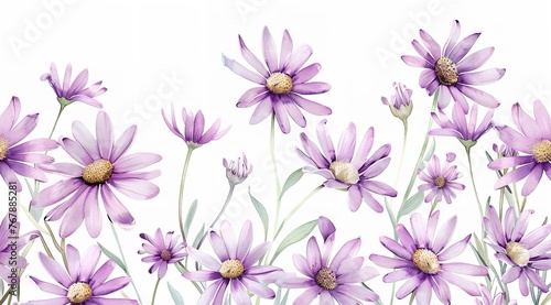 A Watercolor Painting Clipart of Purple Daisie