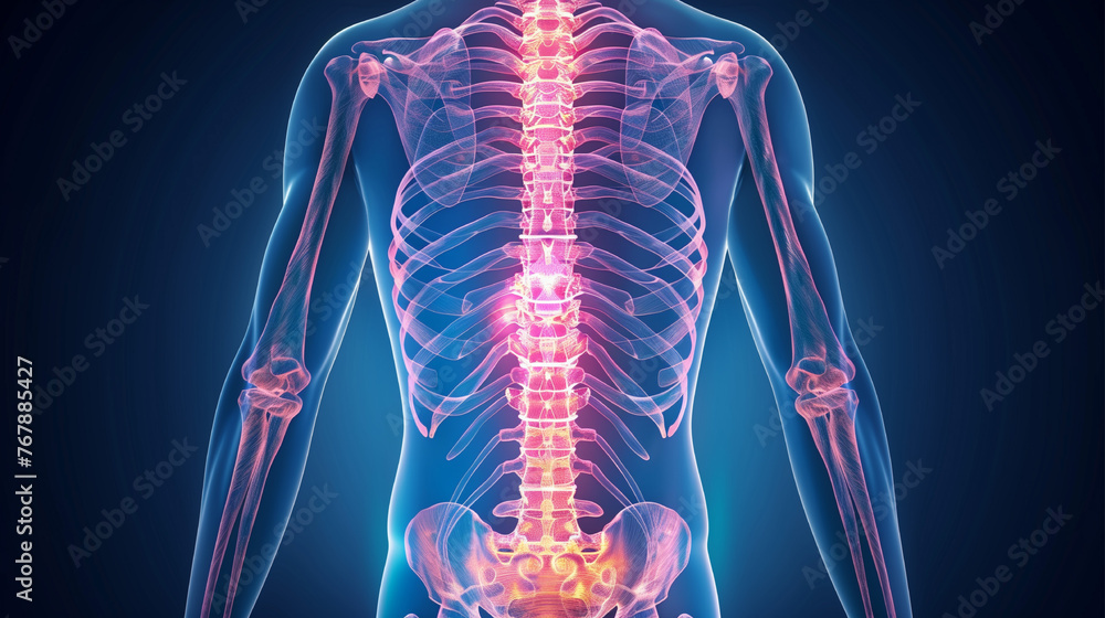 Illustration of back pain, highlighted in blue in the spine area, on a transparent background. Illustration of back pain, highlighted in blue in the spine area, on a transparent background.