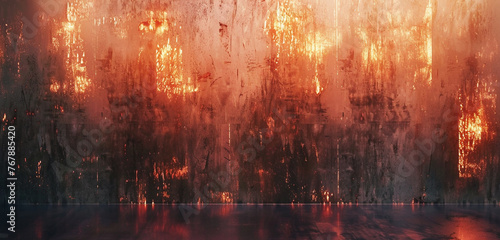 The wall  bathed in ethereal light  showcases copper flames  creating warmth in 8k brilliance.