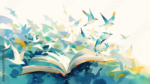 Book Transforming into Flock of Birds Illustration