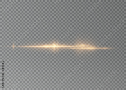 Gold horizontal lens flares pack. Laser beams, horizontal light rays. PNG Collection effect light gold line png. Beautiful light flares. Glowing streaks on light background.