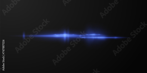 Blue horizontal lens flares pack. Laser beams, horizontal light rays.Beautiful light flares. Glowing streaks on dark background. Collection effect light blue line png.