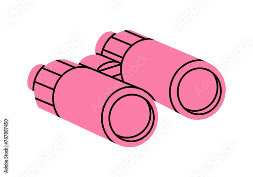 Hand drawn cute cartoon illustration camping binoculars. Flat vector outdoor searching optical instrument sticker in doodle style. Tourism discover or explore utensil icon. Adventure, hiking. Isolated