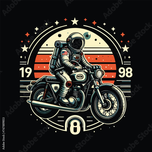 illustration of astronaut in motorcycle flat art vector design for images for use in posters, t shirt printing, and other media
