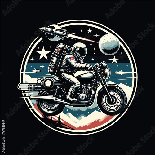 illustration of astronaut in motorcycle flat art vector design for images for use in posters, t shirt printing, and other media