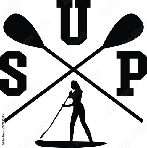 SUP Girl Illustration, Stand Up Paddling Vector, SUP, Paddleboard Illustration, Quotes, Sport, Silhouettes