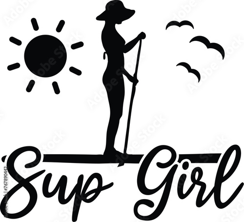 Sup Girl Illustration, Stand Up Paddling Vector, SUP, Paddleboard Illustration, Quotes, Sport, Silhouettes