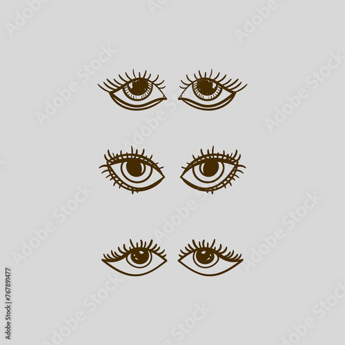 human eyes in 3 designs in sketch style