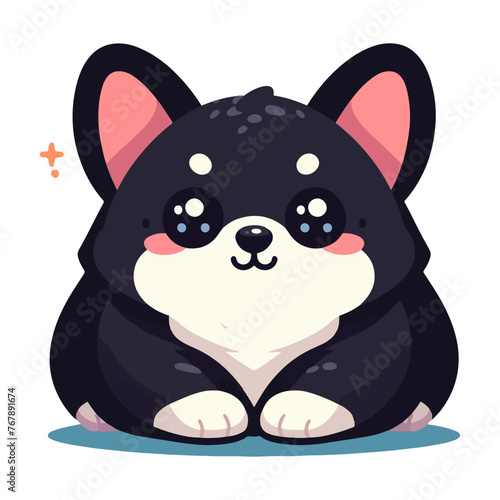 Black pembroke welsh corgi. Cute kawaii vector illustration. isolated on white.