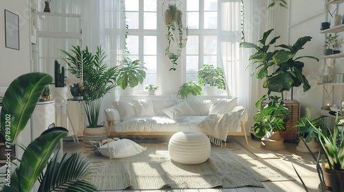 Scandinavian design in a plant-filled living room