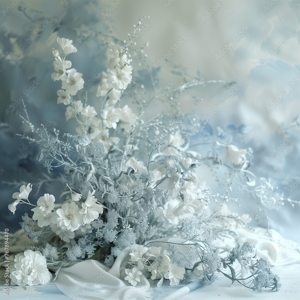 Still life of flowers in bluish-gray tones Still life of flowers in bluish-gray tones