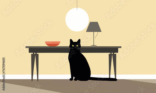 cat sitting on table vector flat minimalistic isolated vector style illustration -
