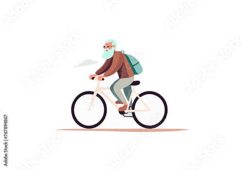 old man riding bycicle vector flat minimalistic isolated illustration