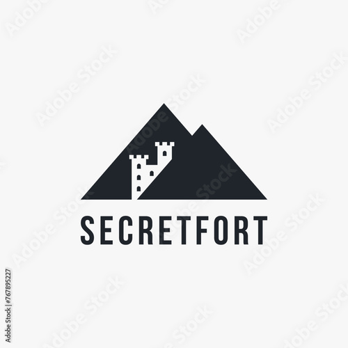 Minimalist Secret fort behind the mountain logo icon vector template on white background
