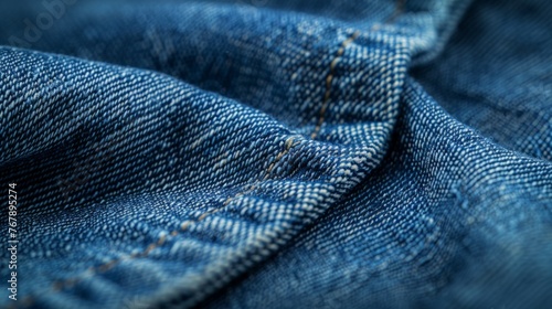 Close up of blue jeans cloth. Wrinkled surface. Cropped image.