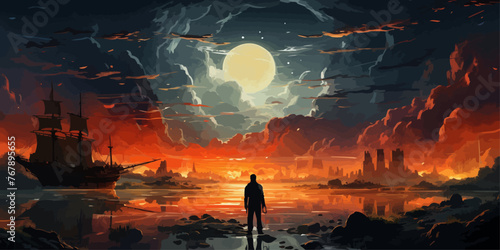 Landscape with space vector flat bright colors