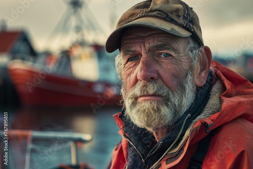 Closeup Elderly fisherman at the harbor
