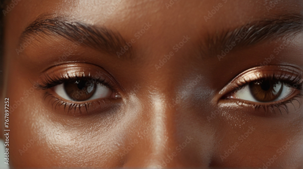 Close up of beautiful black woman's eyes staring at camera Close up of beautiful black woman's eyes staring at camera