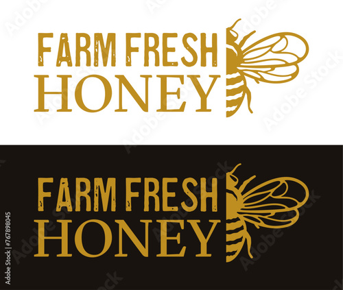 Farm Fresh Honey Label Beekeeping Logo Stamp Bee Food Product Badge Split Bee Border