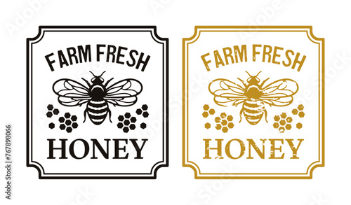 Farm Fresh Honey Label Bee Farm Product Vintage Badge Beekeeping Logo Stamp