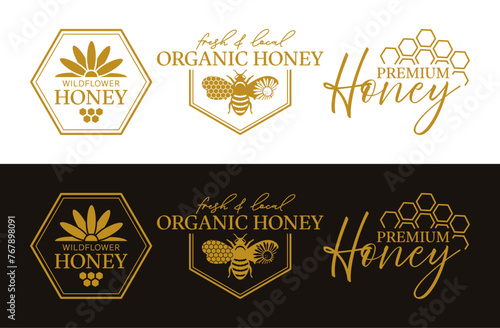 Honey Label Set Bee Farm Badge Beekeeping Logo