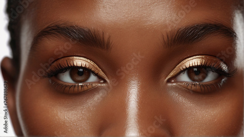 Close up of beautiful black woman's eyes staring at camera