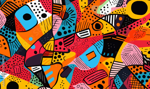 colorful geometric abstract doodle art collage vector seamless pattern