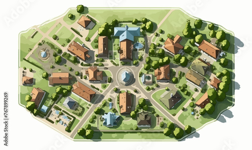 top view dron shot of village vector flat isolated illustrati