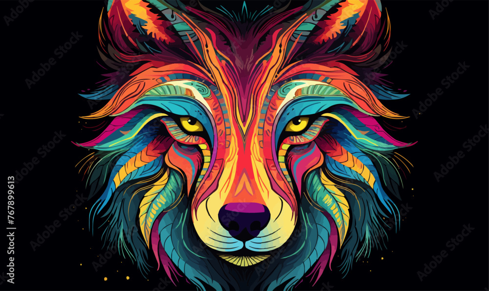 Tribal spirit animal wolf head colorful nature vector illustration