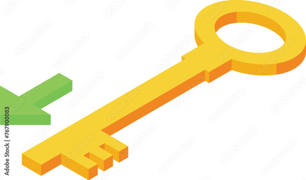 Gold key success icon isometric vector. Energy team. Future logical head Gold key success icon isometric vector. Energy team. Future logical head